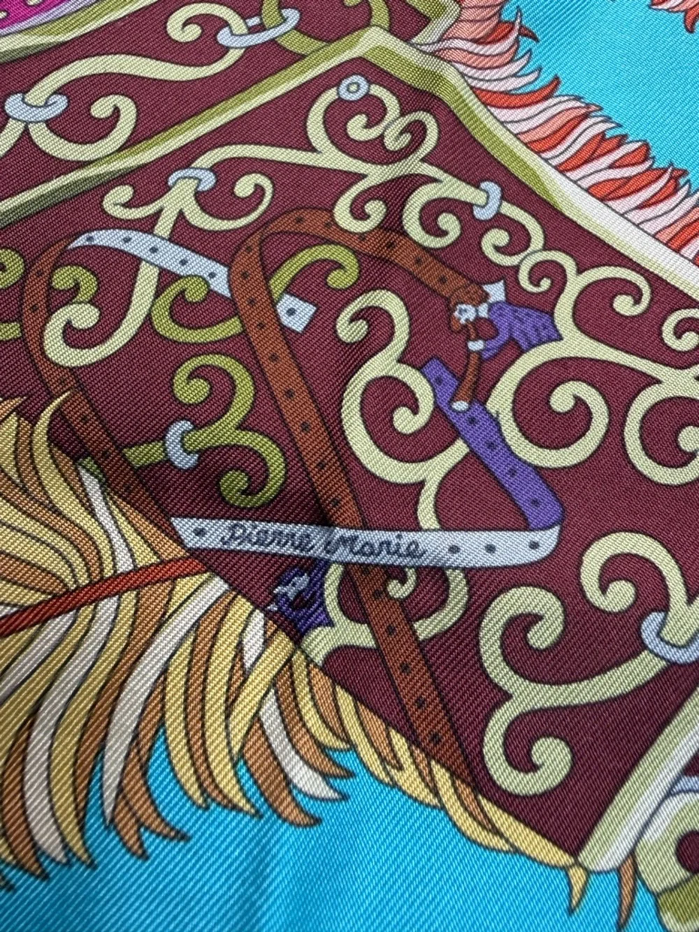 Hermes Silk Scarf Sous Le Gide De Mars Armor Purple Teal Gold Authentic - Picture 7 of 12